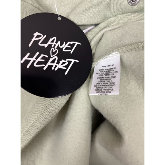 Planet Heart Juniors' Snap Button Faux Fur Fleece Collar Pullover Green XS NWT's - Picture 7 of 8